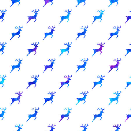 Reindeer XMAS watercolor Deer Stag eamless Pattern in Blue Color. Hand Painted Animal Moose background or wallpaper for Ornament, Wrapping or Christmas Giftの写真素材