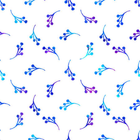 XMAS watercolor Branch Berry Seamless Pattern in Blue Color. Hand Painted background or wallpaper for Ornament, Wrapping or Christmas Giftの写真素材