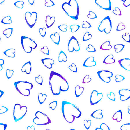 Watercolor Brush Heart Seamless Pattern Love Grange Hand Painted Design in Blue Color. Modern Grung Collage Background for kids fabric and textileの写真素材