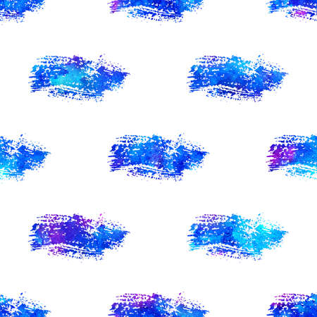 Watercolor Brush Stripes Seamless Pattern Hand Painted Grange Geometric Design in Blue Color. Modern Strokes Grung Collage Backgroundの写真素材