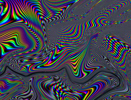 Trippy Psychedelic Rainbow Background Glitch LSD Colorful Wallpaper. 60s Abstract Hypnotic Illusion. Hippie Retro Texture. hallucinationsの写真素材