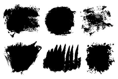 Set Brush Shape Vector Strokes in Black color on white background. Hand painted grange elements. Ink drawing. Dirty artistic design . Place for text, quote, information, company name.のイラスト素材