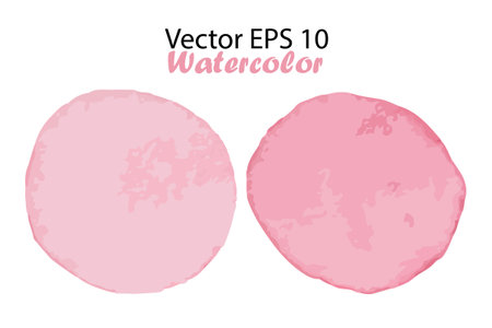 Vector Watercolor Brush Stroke Splash Circle in Pink Girly Color. Handmade design element. Hand Painted watercolour Dotのイラスト素材