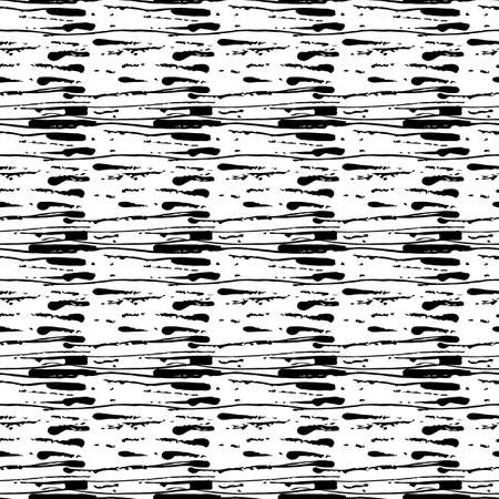 Vector Messy Brush Seamless Pattern Grange Minimalist Geometric Design in Black Color. Modern Grung Collage Backgroundのイラスト素材