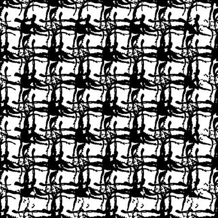 Vector Plaid Brush Seamless Pattern Grange Minimalist Check Geometric Design in Black Color. Modern Grung Collage Background for kids fabric and textileのイラスト素材