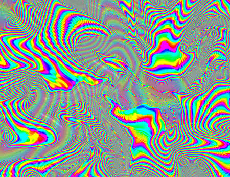 Hippie Trippy Psychedelic Rainbow Background LSD Colorful Wallpaper. Abstract Hypnotic Illusion. Hippie Retro Texture Glitch and Discoの写真素材