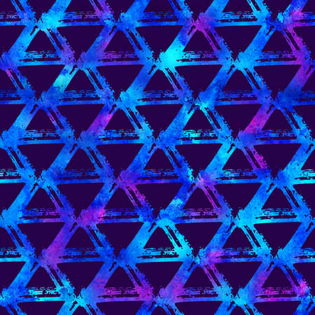 Brush Stroke Plaid Geometric Grung Pattern Seamless in Blue Color Check Background. Gunge Collage Watercolor Texture for Teen and School Kids Fabric Prints Grange Design with linesの写真素材