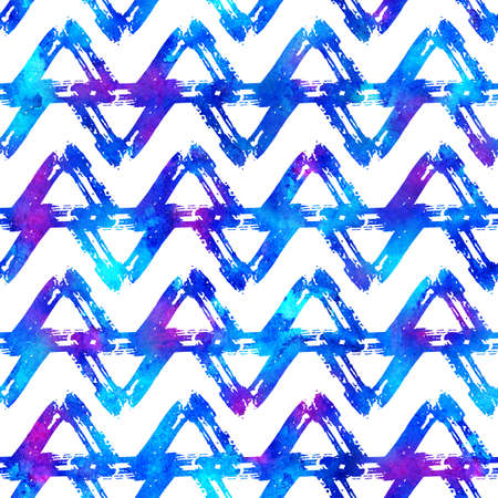 Brush Stroke Geometric Grung Pattern Seamless in Blue Color Background. Gunge Collage Watercolor Texture for Teen and School Kids Fabric Prints Grange Design with linesの写真素材
