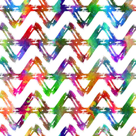 Brush Stroke Geometric Grung Pattern Seamless in Rainbow Color Background. Gunge Collage Watercolor Texture for Teen and School Kids Fabric Prints Grange Design with lineの写真素材