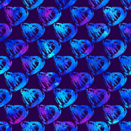 Brush Stroke Heart Love Geometric Grung Pattern Seamless in Blue Color Background. Gunge Collage Watercolor Texture for Teen and School Kids Fabric Prints Grange Designの写真素材