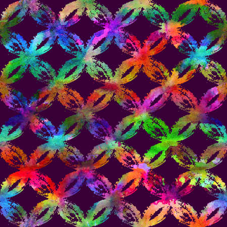 Brush Stroke Plaid Geometric Grung Pattern Seamless in Rainbow Color Check Background. Gunge Collage Watercolor Texture for Teen and School Kids Fabric Prints Grange Design with linesの写真素材