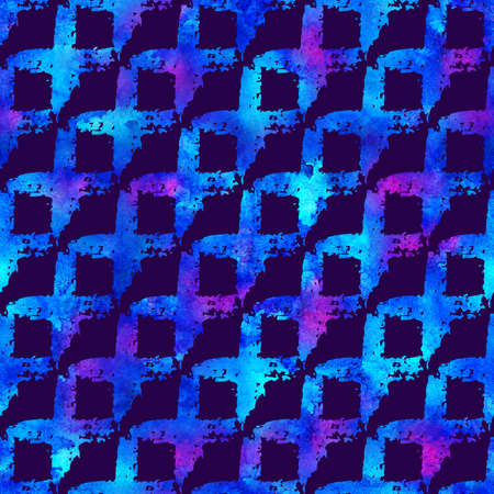Brush Stroke Plaid Geometric Grung Pattern Seamless in Blue Color Check Background. Gunge Collage Watercolor Texture for Teen and School Kids Fabric Prints Grange Design with linesの写真素材