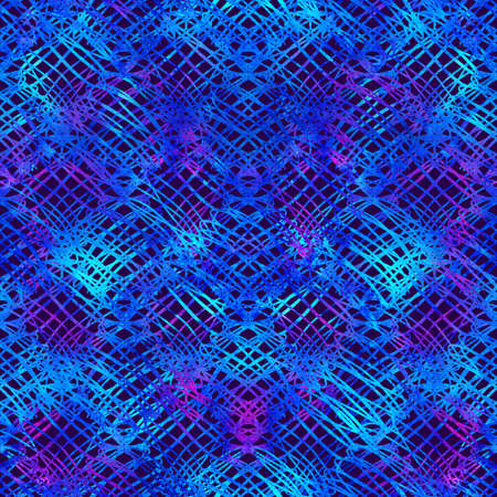 Brush Stroke Geometric Grung Pattern Seamless in Blue Color Background. Gunge Collage Watercolor Texture for Teen and School Kids Fabric Prints Grange Design with linesの写真素材