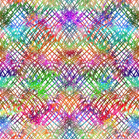 Brush Stroke Geometric Grung Pattern Seamless in Rainbow Color Background. Gunge Collage Watercolor Texture for Teen and School Kids Fabric Prints Grange Designの写真素材