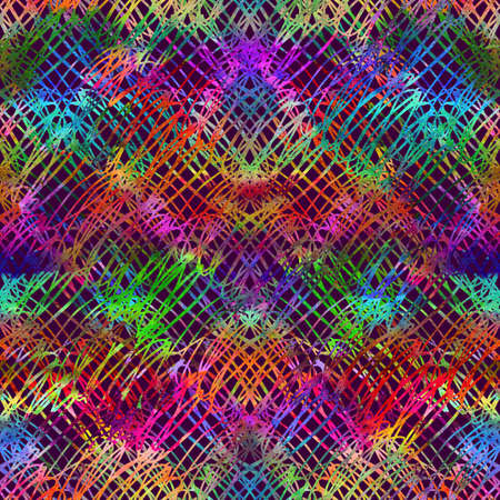 Brush Stroke Geometric Grung Pattern Seamless in Rainbow Color Background. Gunge Collage Watercolor Texture for Teen and School Kids Fabric Prints Grange Designの写真素材
