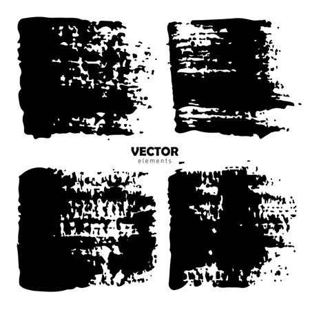 Set Brush Shape Vector Strokes in Black color on white background. Hand painted grange elements. Ink drawing. Dirty artistic design . Place for text, quote, information, company name.のイラスト素材