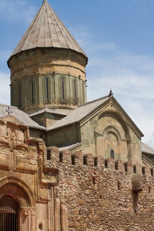 Facade of Old Orthodox cathedral of ruins of Jvari, Georgiaの写真素材