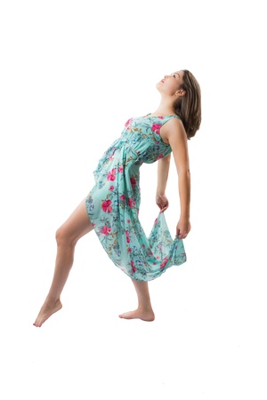 beautiful  woman dancing  on isolated white backgroundの写真素材