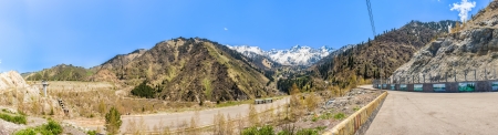 panorama of dams,mountains in gorge in Almaty, Kazakhstan, Medeoの写真素材