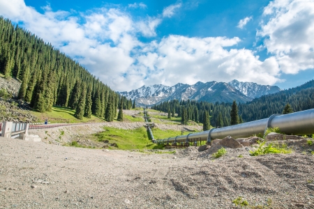 Pipeline on road  Big Almaty Lake, Tien Shan Mountains in Almaty, Kazakhstan,Asiaの写真素材