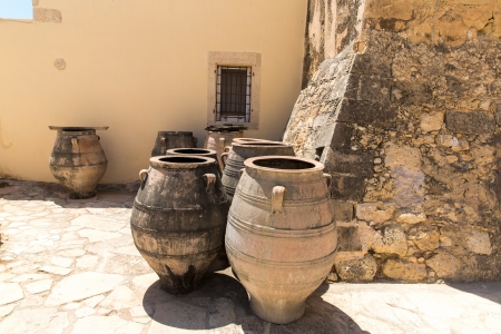 Monastery and jvase jug pitcher in Messara Valley at Crete island in Greece.の写真素材