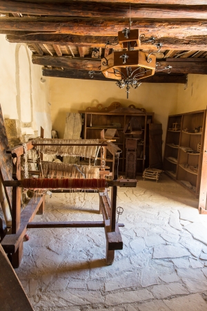Loom with threads  in monastery  in Messara Valley Crete, Greeceのeditorial素材