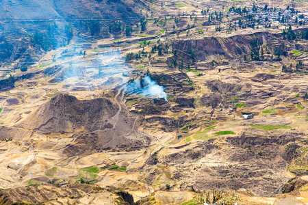 Colca Canyon, Peru,South America  The Incas  to build Farming terraces  with Pond and Cliff  One of...