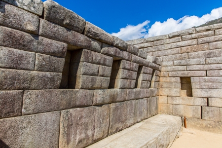Inca Wall in Machu Picchu, Peru, South America. Example of polygonal masonry. The famous 32 angles stone in ancient Inca architecture.の写真素材