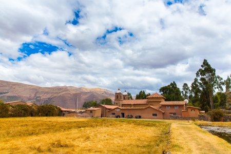 Raqchi, Inca archaeological site in Cusco, Peru (Ruin of Temple of Wiracocha) at Chacha,South Americaの写真素材