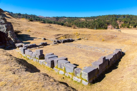 Inca Ruins - Saqsaywaman, Peru, South America. Archaeological complex, Cuzco. Example of polygonal masonry, 12 sided Hatunrumiyoc stoneの写真素材