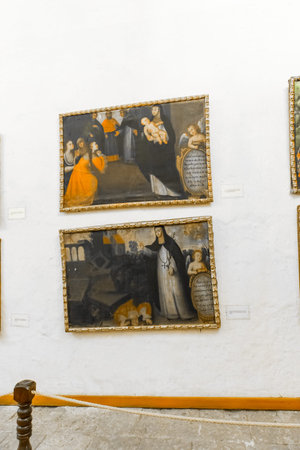 Altar and icons in old church in Arequipa, Peru, South America. Arequipa's Plaza de Armas is one of the most beautiful in Peru.のeditorial素材