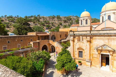 Monastery (friary) in Messara Valley at Crete, Greece. Messara - is  largest plain in  island Creteのeditorial素材