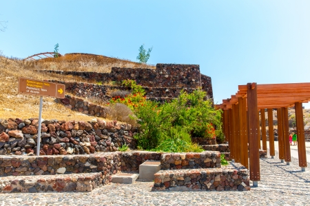 Santorini island,Crete,Greece. Ruins and archaeological site in Fira townの写真素材