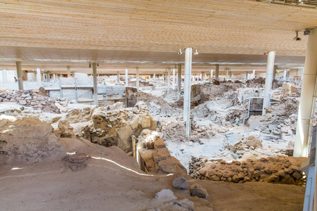 Santorini island,Crete,Greece. Ruins and archaeological site in Fira townの写真素材