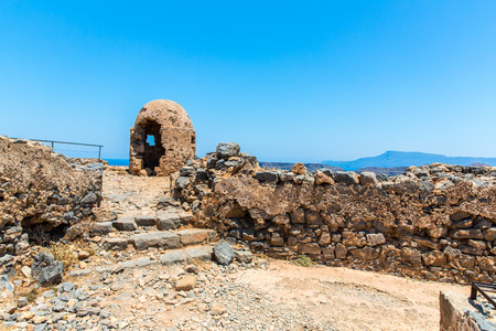 Gramvousa island in Crete, Greece with remains of Venetian fort and magical turquoise waters, lagoons, beaches.の写真素材