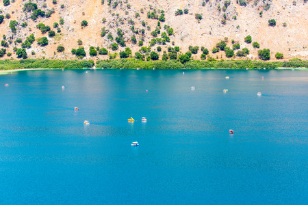 Freshwater lake in village Kavros in Crete  island, Greece. Magical turquoise waters, lagoons. Travel Backgroundの写真素材