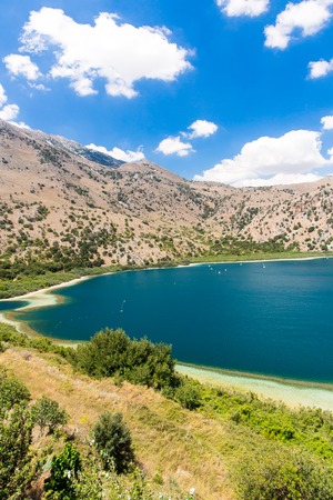 Freshwater lake in village Kavros in Crete  island, Greece. Magical turquoise waters, lagoons. Travel Backgroundの写真素材