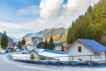 Ski resort town Bad Gastein in winter snowy mountains, Austria, Land Salzburg,  Austrian alps - nature and sport backgroundの写真素材