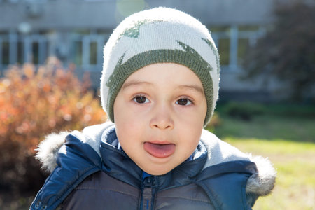 Cute little  child boy  in autumn park