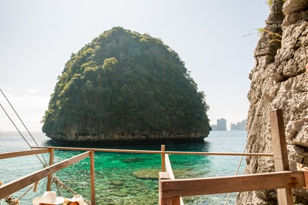 View of Maya Bay, Phi Phi island, Thailand, Phuket. Seascape of tropical island with resorts -  Krabi Provinceの写真素材