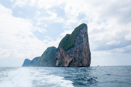 View of Maya Bay, Phi Phi island, Thailand, Phuket. Seascape of tropical island with resorts -  Krabi Provinceの写真素材
