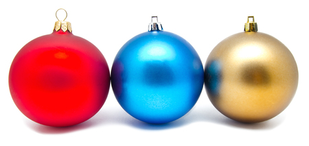 Collection of perfect colors christmas balls isolated on white backgroundの写真素材