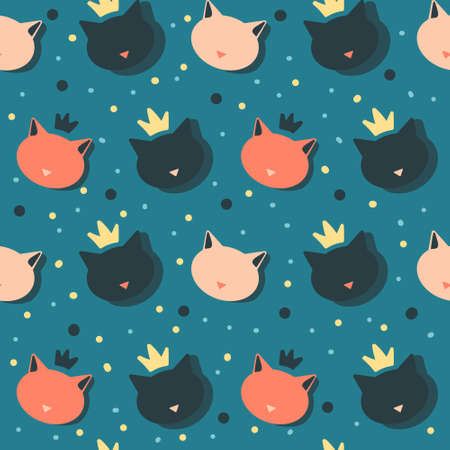Vector seamless background with cat facesのイラスト素材