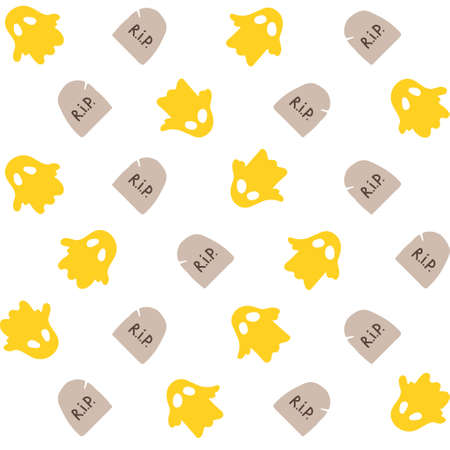 Vector seamless wallpaper with halloween ghosts and tombstonesのイラスト素材