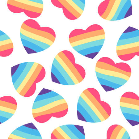 Vector seamless pattern of hand drawn doodle lgbt pride rainbow hearts isolated on white backgroundのイラスト素材