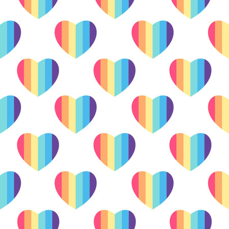 Vector seamless pattern of hand drawn doodle lgbt pride rainbow hearts isolated on white backgroundのイラスト素材