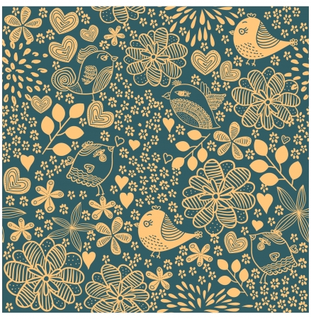 Flower and Bird Pattern Backgroundのイラスト素材