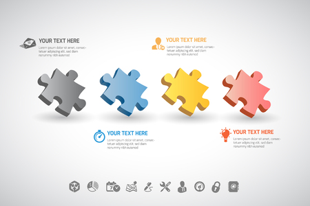Infographics jigsaw puzzle Vector illustration. can be used for workflow layout, banner, diagram, number options, step up options, web design.のイラスト素材