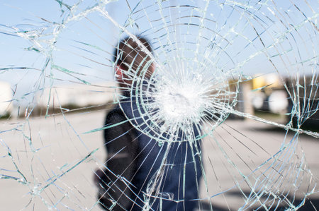 accident prevention glass broken by a hammer