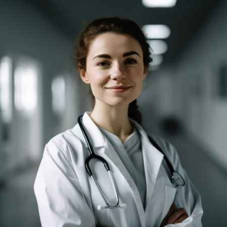 Female doctor in a white coat. Generative AIの素材